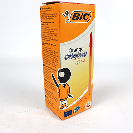 🖊️ Stylo Bille Orange Pointe Fine – Encre Rouge – Boîte de 20