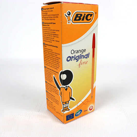 🖊️ Stylo Bille Orange Pointe Fine – Encre Rouge – Boîte de 20