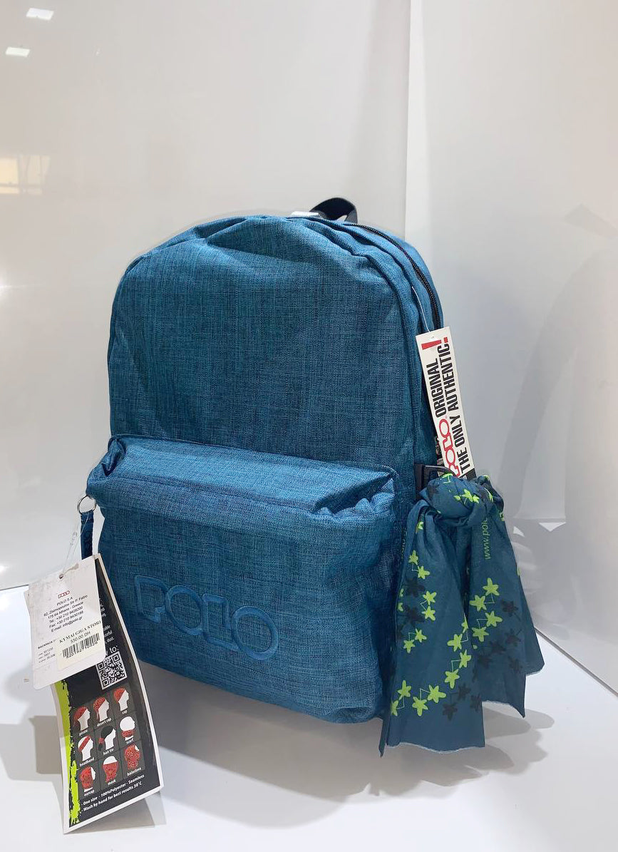 🎒 Sac à dos Polo – Double Poche "Backpack + Scarf" Bleu