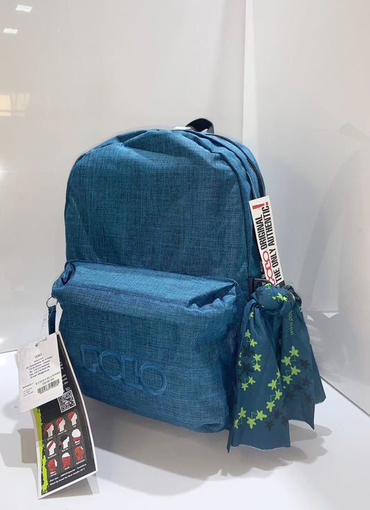 🎒 Sac à dos Polo – Double Poche "Backpack + Scarf" Bleu