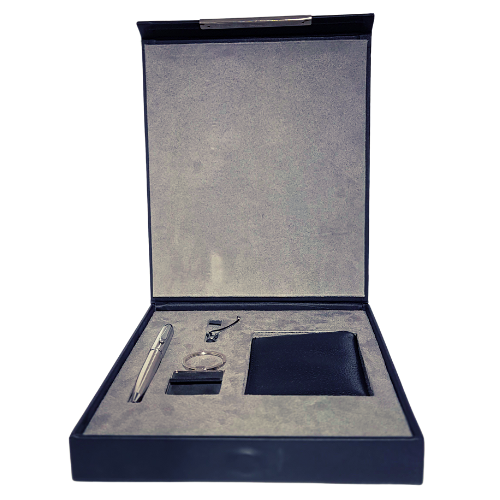 Coffret Cadeau pack 4 en 1, Porte Feuille en cuir + Stylo et clé USB métallique + Porte CLé