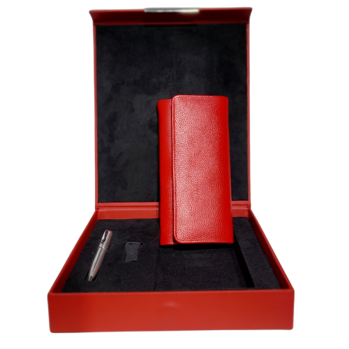 Coffret Cadeau pack 3 en 1, Porte-Feuille femme en Cuir + Stylo et clé USB métallique