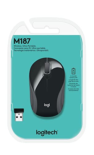 Logitech Wireless Mini Mouse M187 Ultra Portable, 2.4 GHz with USB Receiver, 1000 DPI Optical Tracking, 3-Buttons, PC / Mac / Laptop - Black