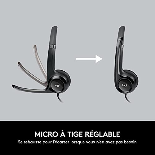 Logitech H540 Casque Filaire, Ecouteurs Stéréo Anti-Parasites, USB, Commandes sur l'Oreillette, Témoin Lumineux d'Activation de la Sourdine, PC/Mac/Portable/Chromebook - Noir