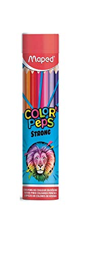 Maped - Crayons de Couleur STRONG Color'Peps - 12 Crayons de Coloriage Ultra-résistants et Ergonomique - Pochette de 12 Crayons