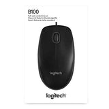 Logitech B100 Souris Filaire USB, 3 Boutons, Suivi Optique, Ambidextre, Compatible avec PC/Mac/Ordinateur Portable/Chromebook - Noire