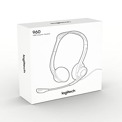 Logitech 960 Casque Filaire, Ecouteurs Stéréo avec Micro Anti-Parasite, USB, Poids Léger, Commandes Intégrées sur le Cordon, PC/Mac/Portable - Noir