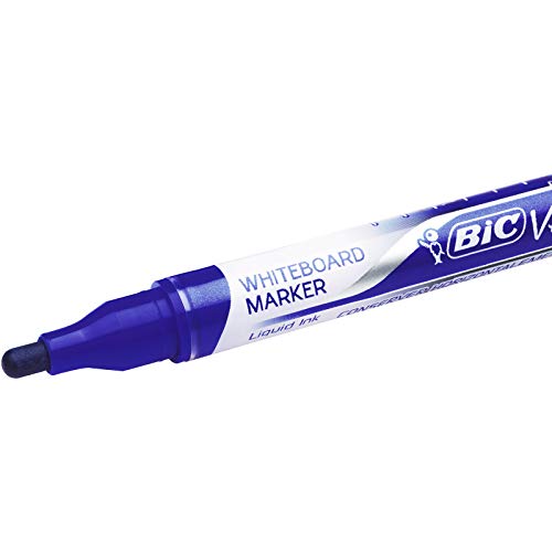 BIC Velleda Ecriture Feutres pour Tableau Blanc Effaçables à Sec Pointe Conique Large - Encre Bleue, Boîte de 12