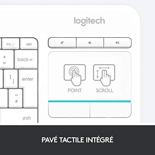 Logitech K400 Plus Clavier Sans Fil Touch TV Avec Contrôle Média et Pavé Tactile, Clavier Francais AZERTY - Noir