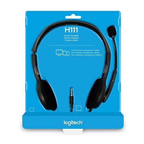 Logitech H111 Casque Filaire, Ecouteurs Stéréo avec Micro Anti-Parasite, Jack Audio 3,5mm, PC/Mac/Portable/Smartphone/Tablette - Noir