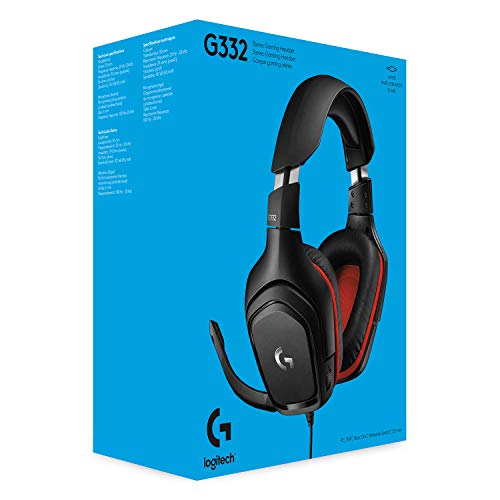 Logitech G332 Casque Gamer Filaire, Transducteurs 50 mm, Oreillettes Rotatives Similicuir, Jack Audio 3,5mm, Micro avec Sourdine Flip-Up, Poids Léger, PC/Mac/Xbox One/PS4/Nintendo Switch - Noir/Rouge