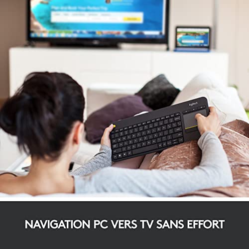 Logitech K400 Plus Clavier Sans Fil Touch TV Avec Contrôle Média et Pavé Tactile, Clavier Francais AZERTY - Noir