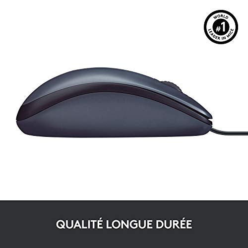 Logitech B100 Souris Filaire USB, 3 Boutons, Suivi Optique, Ambidextre, Compatible avec PC/Mac/Ordinateur Portable/Chromebook - Noire