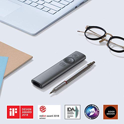 Logitech Spotlight Télécommande de Présentation sans Fil, Bluetooth et 2,4 GHz avec Nano-Récepteur USB, Pointeur Laser, Commandes de Diaporama, Portée de 30M, Minuterie Réglable, PC/Mac/Android - Gris