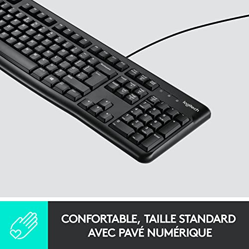 Logitech MK120 Combo Clavier et Souris Filaire pour Windows, Souris Optique Filaire, Clavier Taille Standard, Plug-and-Play USB, Compatible avec PC, Ordinateur Portable, Clavier Français AZERTY - Noir