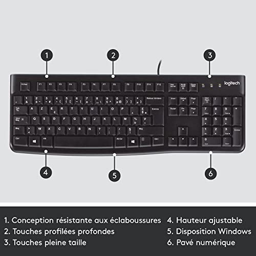 Logitech MK120 Combo Clavier et Souris Filaire pour Windows, Souris Optique Filaire, Clavier Taille Standard, Plug-and-Play USB, Compatible avec PC, Ordinateur Portable, Clavier Français AZERTY - Noir