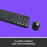 Logitech MK220 Combo Clavier Souris sans Fil pour Windows, 2,4 GHz avec Récepteur USB Unifying, Souris sans Fil, Batterie Longue Durée 24 Mois, PC/Portable, Clavier AZERTY Français - Noir