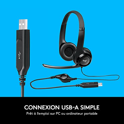 Logitech H540 Casque Filaire, Ecouteurs Stéréo Anti-Parasites, USB, Commandes sur l'Oreillette, Témoin Lumineux d'Activation de la Sourdine, PC/Mac/Portable/Chromebook - Noir