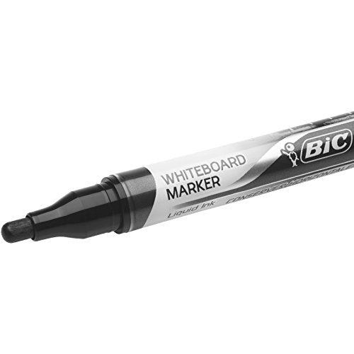 BIC Velleda Feutres pour Tableau Blanc Effaçables à Sec Pointe Conique Large - Noir, Boîte de 12