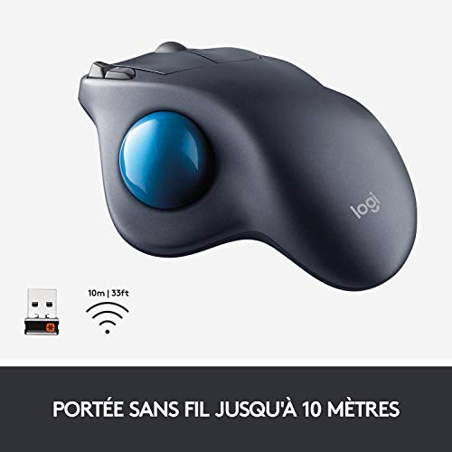 Logitech M570 Trackman Souris Trackball sans Fil, 2,4 GHz avec Récepteur USB Unifying, Ergonomique, Roulette de Défilement, Boutons Programmables, Batterie 18 Mois, PC/Mac/Portable - Noir