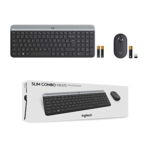 Logitech MK470 Combo Clavier et Souris sans Fil pour Windows, 2,4 GHz avec Récepteur USB Unifying, Ultra-Fin, Discret, Batterie Longue Durée, Souris Optique, Clavier AZERTY Français - Noir