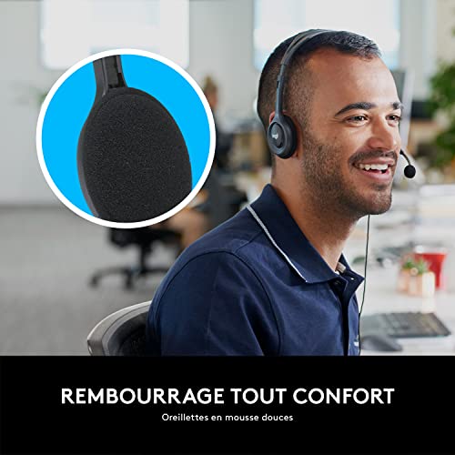 Logitech H111 Casque Filaire, Ecouteurs Stéréo avec Micro Anti-Parasite, Jack Audio 3,5mm, PC/Mac/Portable/Smartphone/Tablette - Noir
