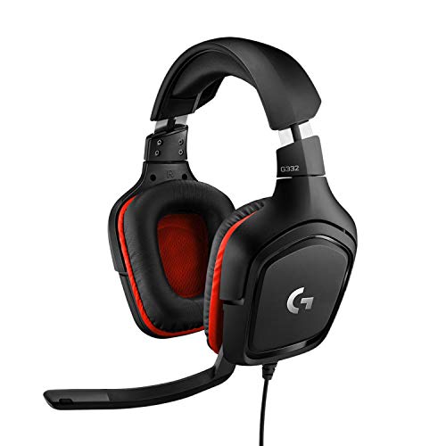 Logitech G332 Casque Gamer Filaire, Transducteurs 50 mm, Oreillettes Rotatives Similicuir, Jack Audio 3,5mm, Micro avec Sourdine Flip-Up, Poids Léger, PC/Mac/Xbox One/PS4/Nintendo Switch - Noir/Rouge