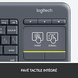 Logitech K400 Plus Clavier Sans Fil Touch TV Avec Contrôle Média et Pavé Tactile, Clavier Francais AZERTY - Noir