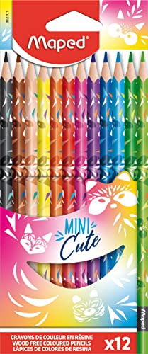 Maped - Crayons de Couleur Collection Mini Cute - 12 Crayons de Coloriage Trop Mignons - Couleurs Vives et Mine Résistante - Pochette de 12 Crayons Décorés MINI CUTE Multicolore