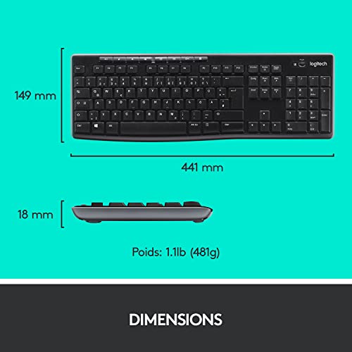 Logitech MK270 Combo Clavier Souris sans Fil pour Windows, Connexion 2.4 GHz, Souris sans Fil Compacte, 8 Touches de Raccourci/Multimédia, Batterie Longue Durée 2 Ans, PC/Portable, AZERTY Français