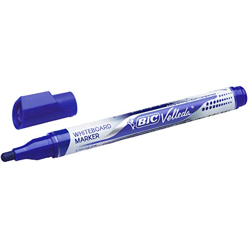 BIC Velleda Ecriture Feutres pour Tableau Blanc Effaçables à Sec Pointe Conique Large - Encre Bleue, Boîte de 12