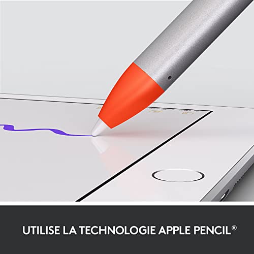 Logitech Crayon Stylet numérique pour tous les iPad avec technologie Apple Pencil, conception stable et pointe intelligente dynamique - Argent/Orange