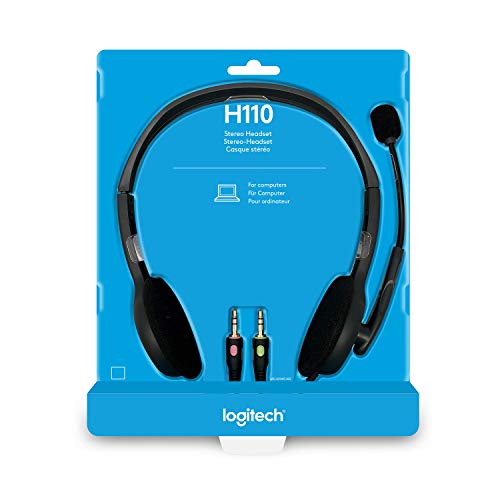 Logitech H110 Casque Filaire, Ecouteurs Stéréo avec Micro Anti-Parasite, Double Fiche Jack 3,5mm, PC/Mac/Portable - Noir