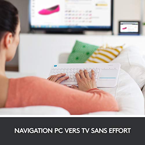Logitech K400 Plus Clavier Sans Fil Touch TV Avec Contrôle Média et Pavé Tactile, Clavier Francais AZERTY - Noir