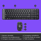 Logitech MK220 Combo Clavier Souris sans Fil pour Windows, 2,4 GHz avec Récepteur USB Unifying, Souris sans Fil, Batterie Longue Durée 24 Mois, PC/Portable, Clavier AZERTY Français - Noir