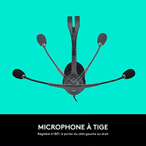 Logitech H111 Casque Filaire, Ecouteurs Stéréo avec Micro Anti-Parasite, Jack Audio 3,5mm, PC/Mac/Portable/Smartphone/Tablette - Noir