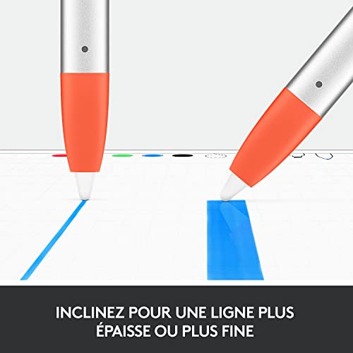 Logitech Crayon Stylet numérique pour tous les iPad avec technologie Apple Pencil, conception stable et pointe intelligente dynamique - Argent/Orange