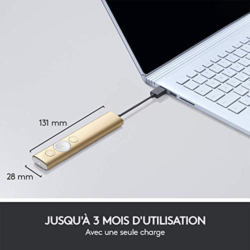 Logitech Spotlight Télécommande de Présentation sans Fil, Bluetooth et 2,4 GHz avec Nano-Récepteur USB, Pointeur Laser, Commandes de Diaporama, Portée de 30M, Minuterie Réglable, PC/Mac/Android - Gris