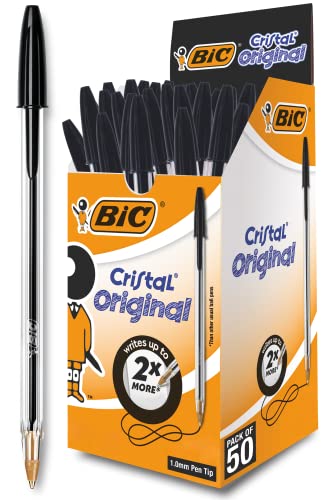 BIC Cristal Original Stylos-Bille (Pointe Moyenne (1 mm) / Parfait pour l'Ecole et au Bureau) - Noir, Boîte de 50