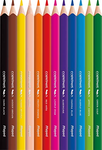 Maped - Crayons de Couleur STRONG Color'Peps - 12 Crayons de Coloriage Ultra-résistants et Ergonomique - Pochette de 12 Crayons