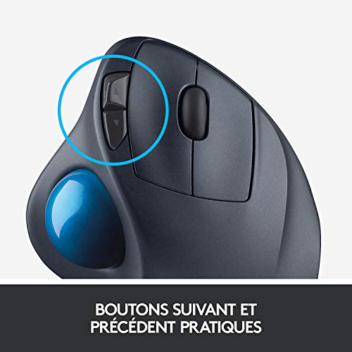 Logitech M570 Trackman Souris Trackball sans Fil, 2,4 GHz avec Récepteur USB Unifying, Ergonomique, Roulette de Défilement, Boutons Programmables, Batterie 18 Mois, PC/Mac/Portable - Noir