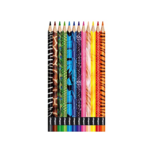Maped - Crayons de Couleur Color'Peps Animals FSC - Crayon de Coloriage Triangulaire Ergonomique - Crayons Décorés Animaux - Pochette de 24 Crayons en Bois Certifiés FSC