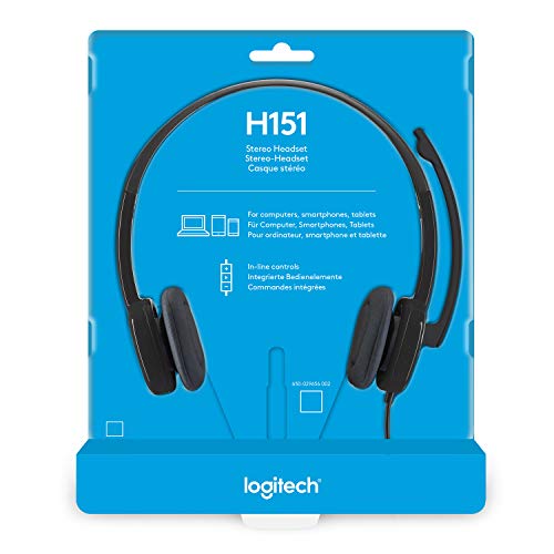 Logitech H151 Casque Filaire, Ecouteurs Stéréo avec Micro Rotatif Anti-Parasites, Jack Audio 3,5mm, Contrôles Intégrés, PC/Mac/Portable/Tablette/Smartphone - Noir
