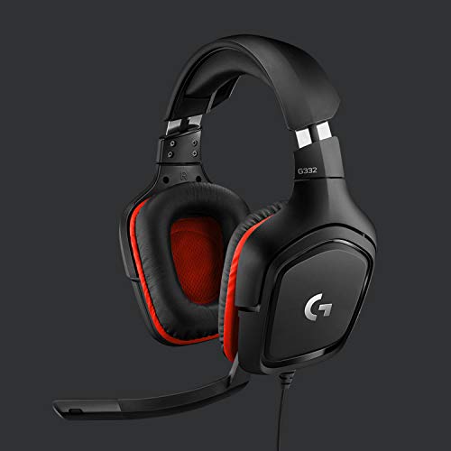 Logitech G332 Casque Gamer Filaire, Transducteurs 50 mm, Oreillettes Rotatives Similicuir, Jack Audio 3,5mm, Micro avec Sourdine Flip-Up, Poids Léger, PC/Mac/Xbox One/PS4/Nintendo Switch - Noir/Rouge