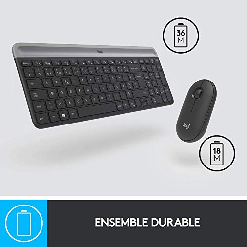 Logitech MK470 Combo Clavier et Souris sans Fil pour Windows, 2,4 GHz avec Récepteur USB Unifying, Ultra-Fin, Discret, Batterie Longue Durée, Souris Optique, Clavier AZERTY Français - Noir