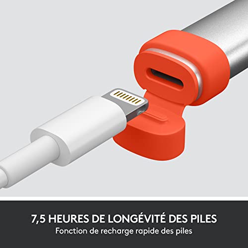 Logitech Crayon Stylet numérique pour tous les iPad avec technologie Apple Pencil, conception stable et pointe intelligente dynamique - Argent/Orange