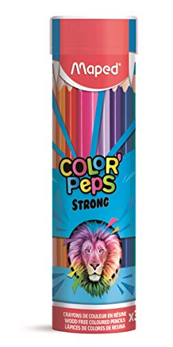 Maped - Crayons de Couleur STRONG Color'Peps - 12 Crayons de Coloriage Ultra-résistants et Ergonomique - Pochette de 12 Crayons