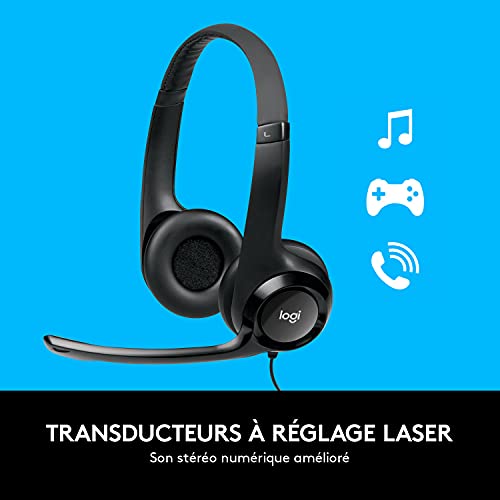 Logitech H540 Casque Filaire, Ecouteurs Stéréo Anti-Parasites, USB, Commandes sur l'Oreillette, Témoin Lumineux d'Activation de la Sourdine, PC/Mac/Portable/Chromebook - Noir