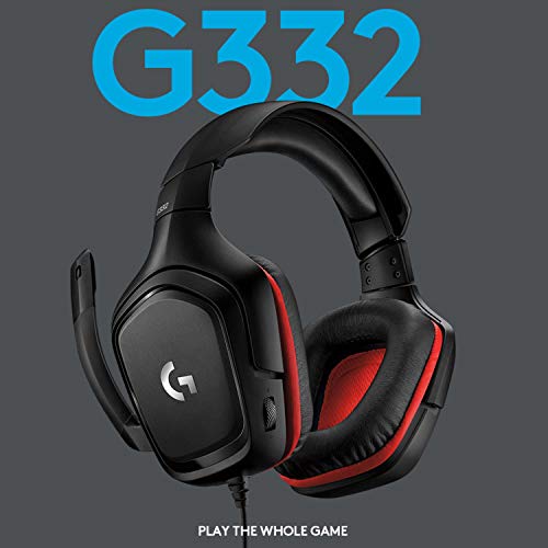 Logitech G332 Casque Gamer Filaire, Transducteurs 50 mm, Oreillettes Rotatives Similicuir, Jack Audio 3,5mm, Micro avec Sourdine Flip-Up, Poids Léger, PC/Mac/Xbox One/PS4/Nintendo Switch - Noir/Rouge