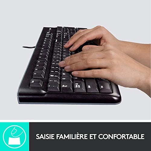 Logitech MK120 Combo Clavier et Souris Filaire pour Windows, Souris Optique Filaire, Clavier Taille Standard, Plug-and-Play USB, Compatible avec PC, Ordinateur Portable, Clavier Français AZERTY - Noir
